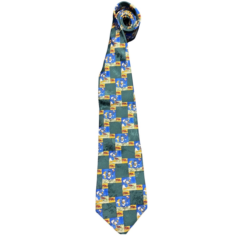Disney Store Donald Duck Golf Silk Tie Green Blue Made in Italy Vintage